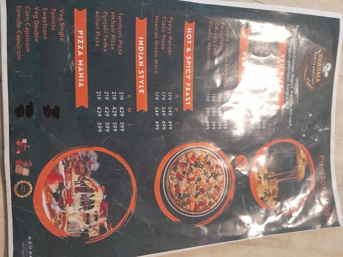 Sharma bakers and food menu
