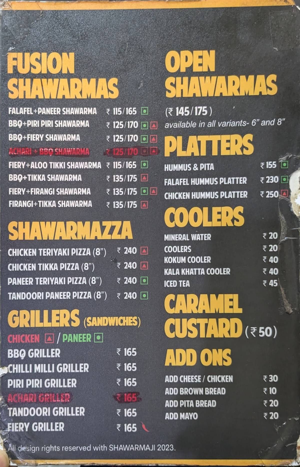 Shawarmaji kharghar menu