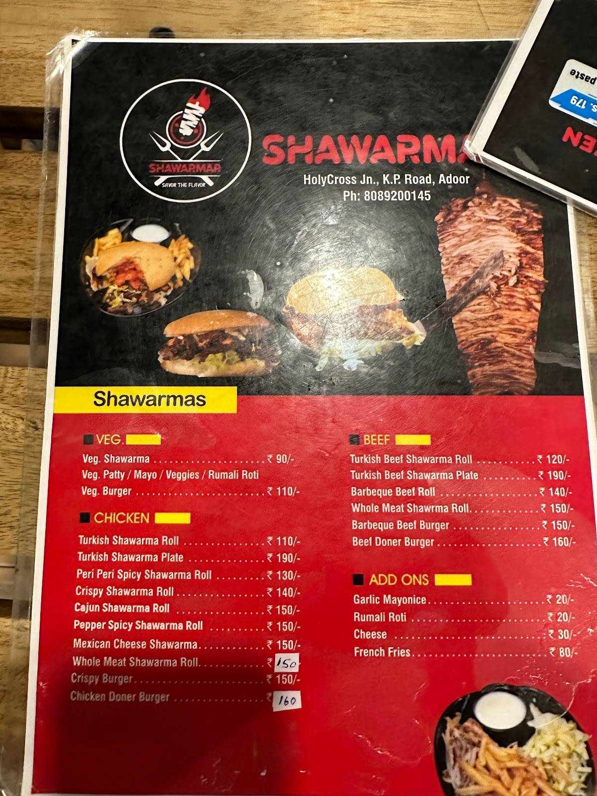 Shawarmar menu