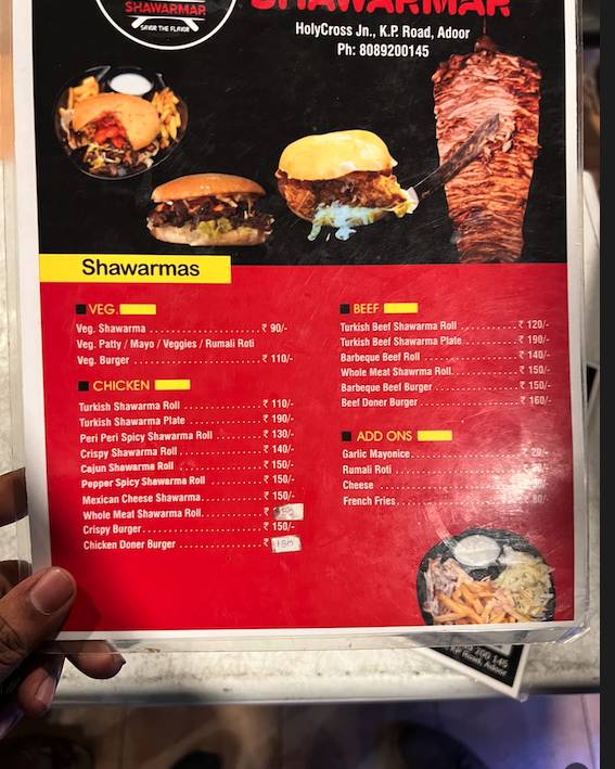 Shawarmar menu