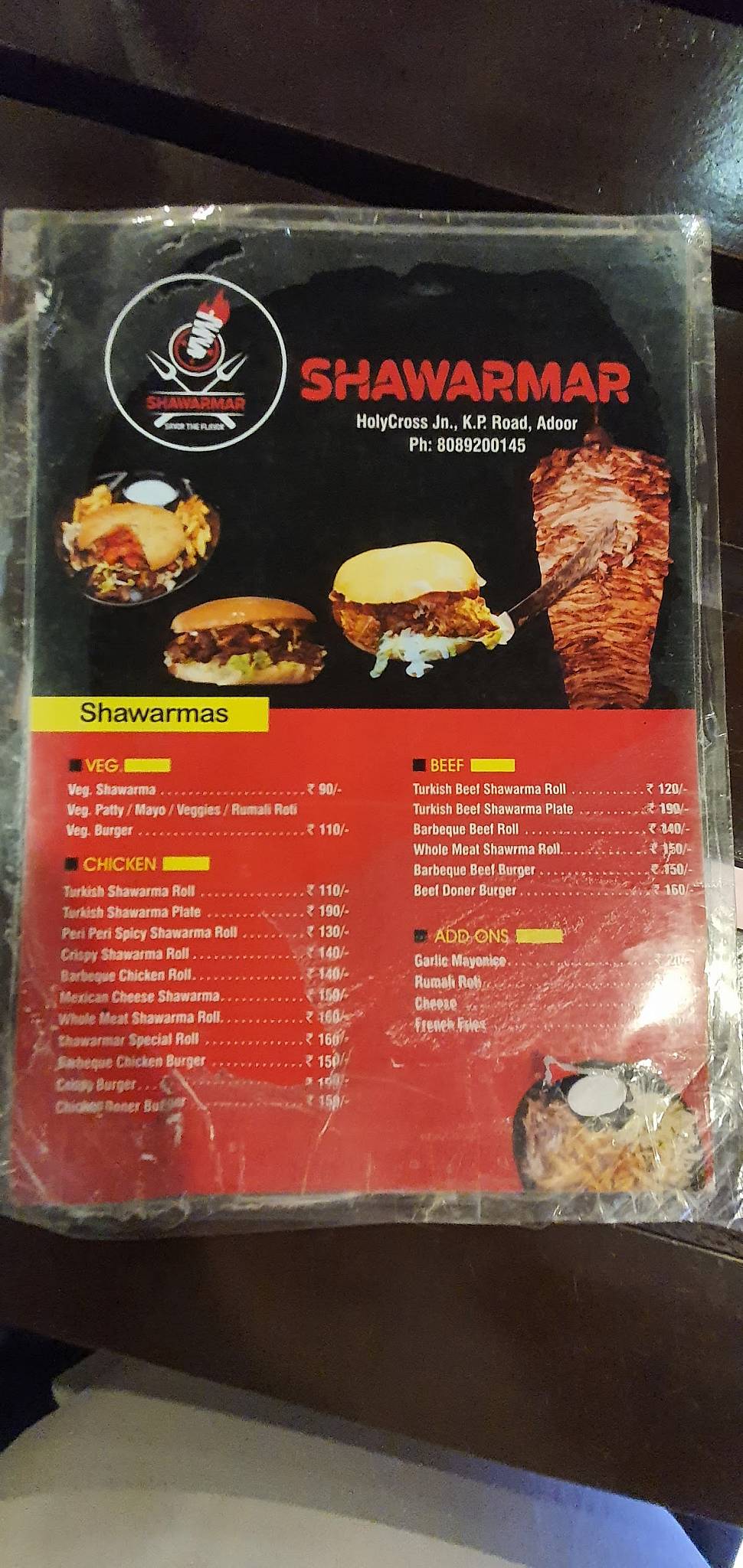 Shawarmar menu