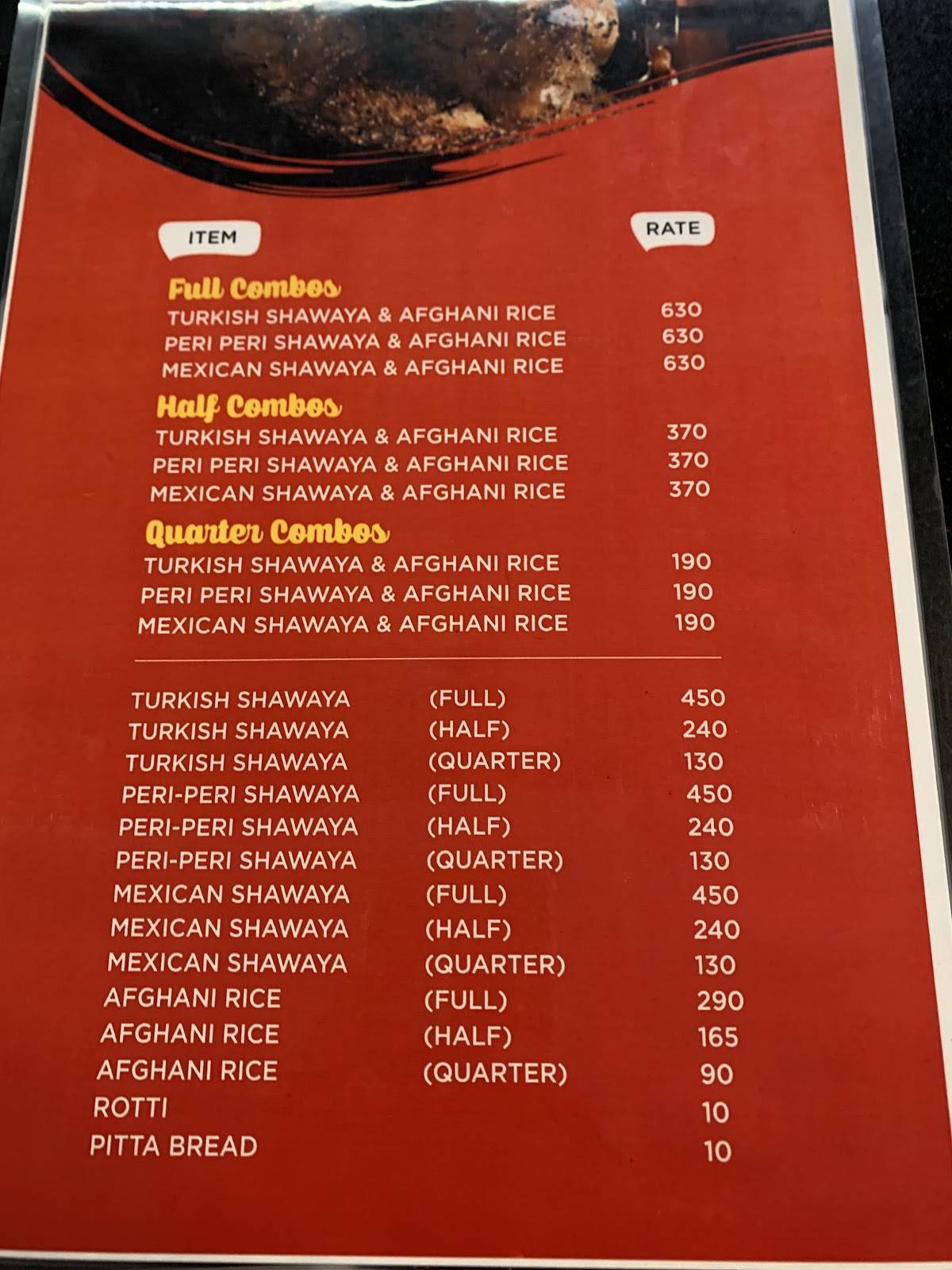 Shawaya Hub Malappuram menu
