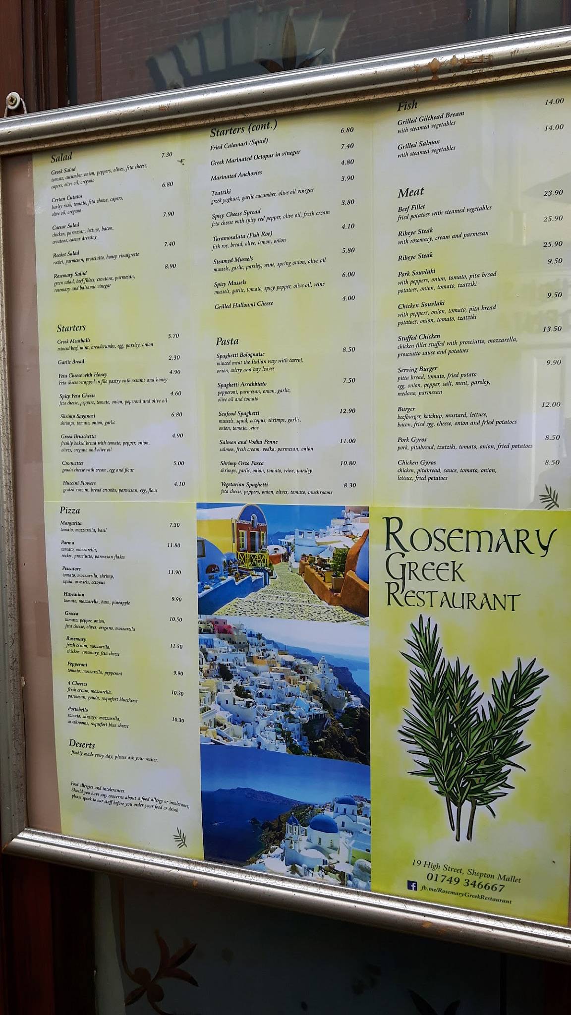 Menu at Rosemary Greek Restaurant, Shepton Mallet