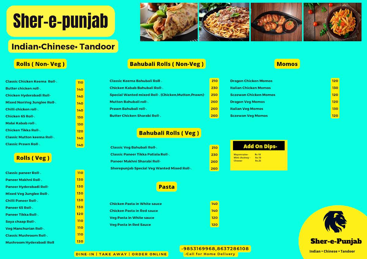 Sher E Punjab menu