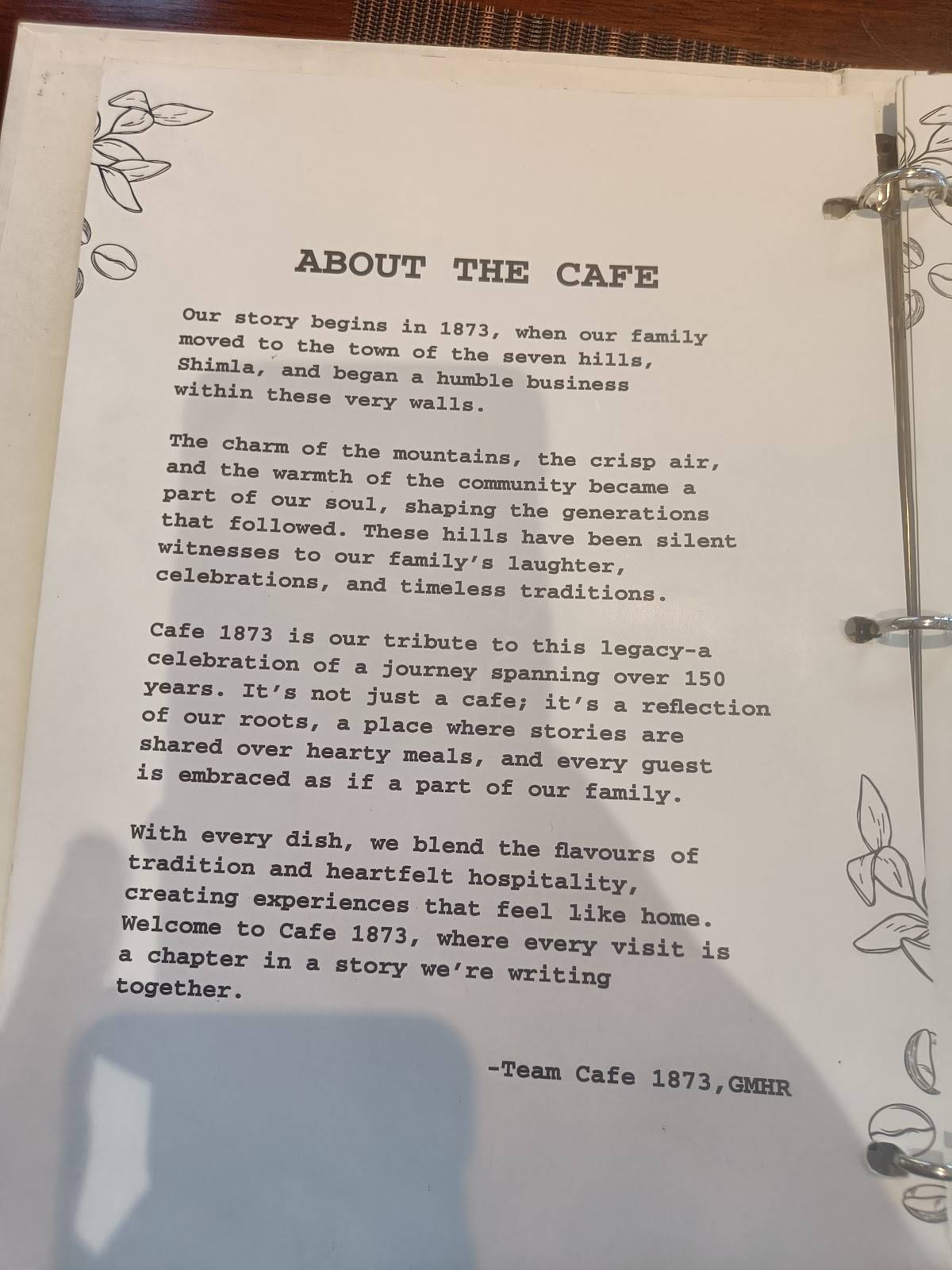 cafe1873 menu