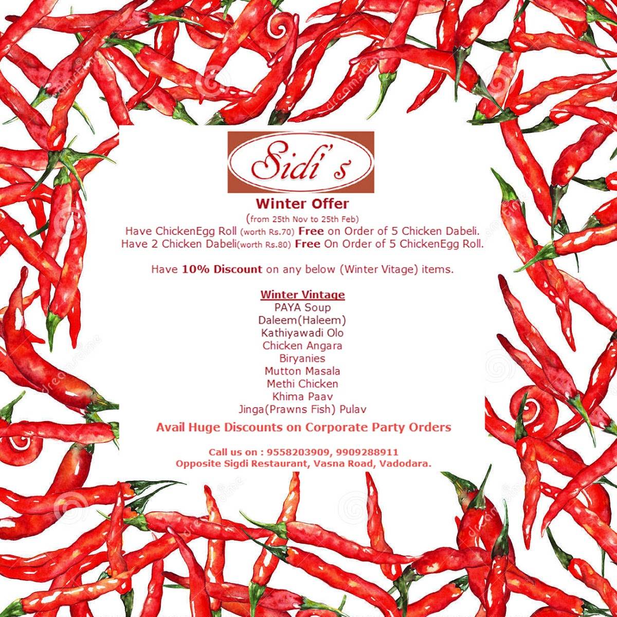 Sidi's Chicken Dabeli menu