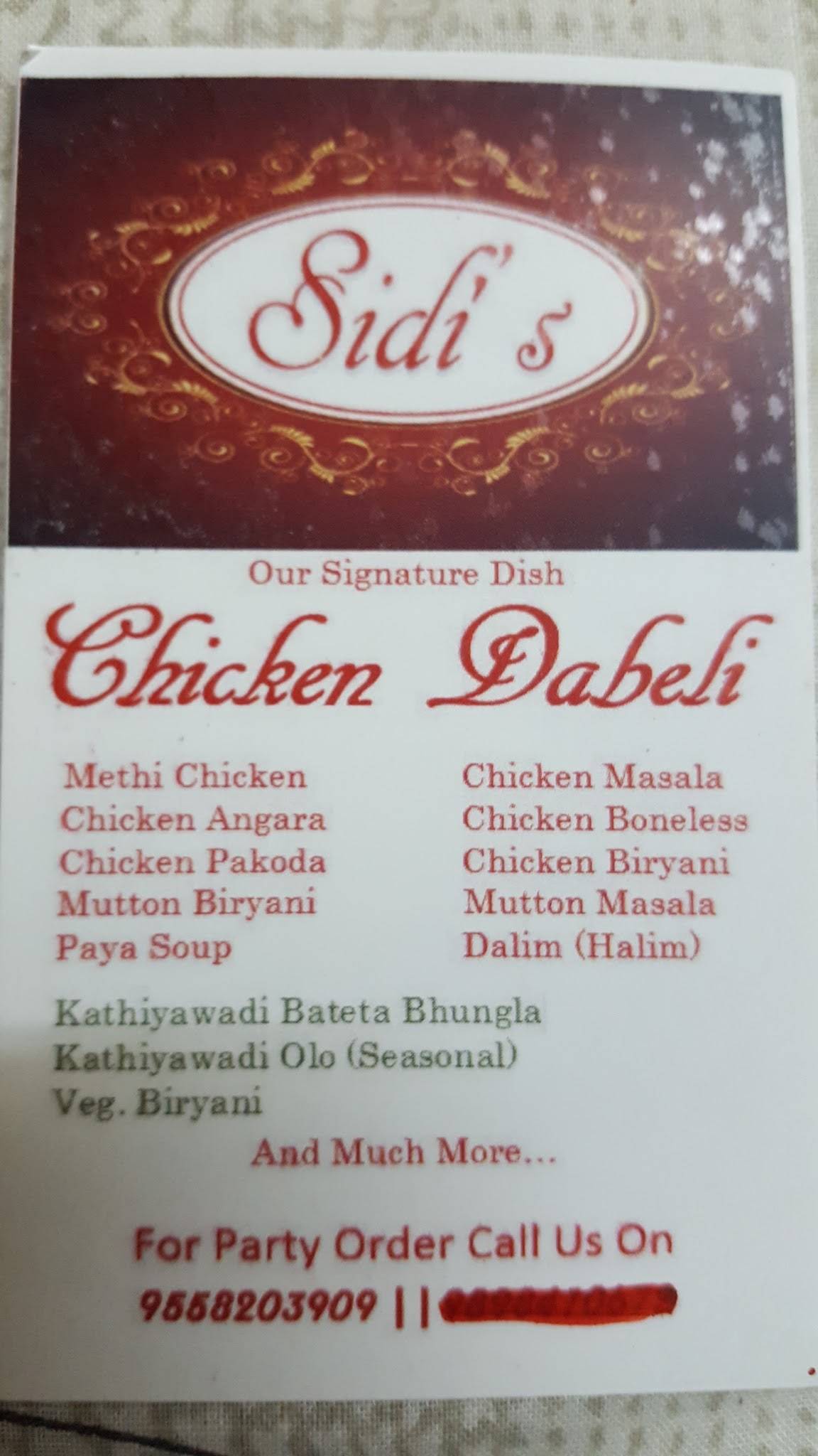 Sidi's Chicken Dabeli menu