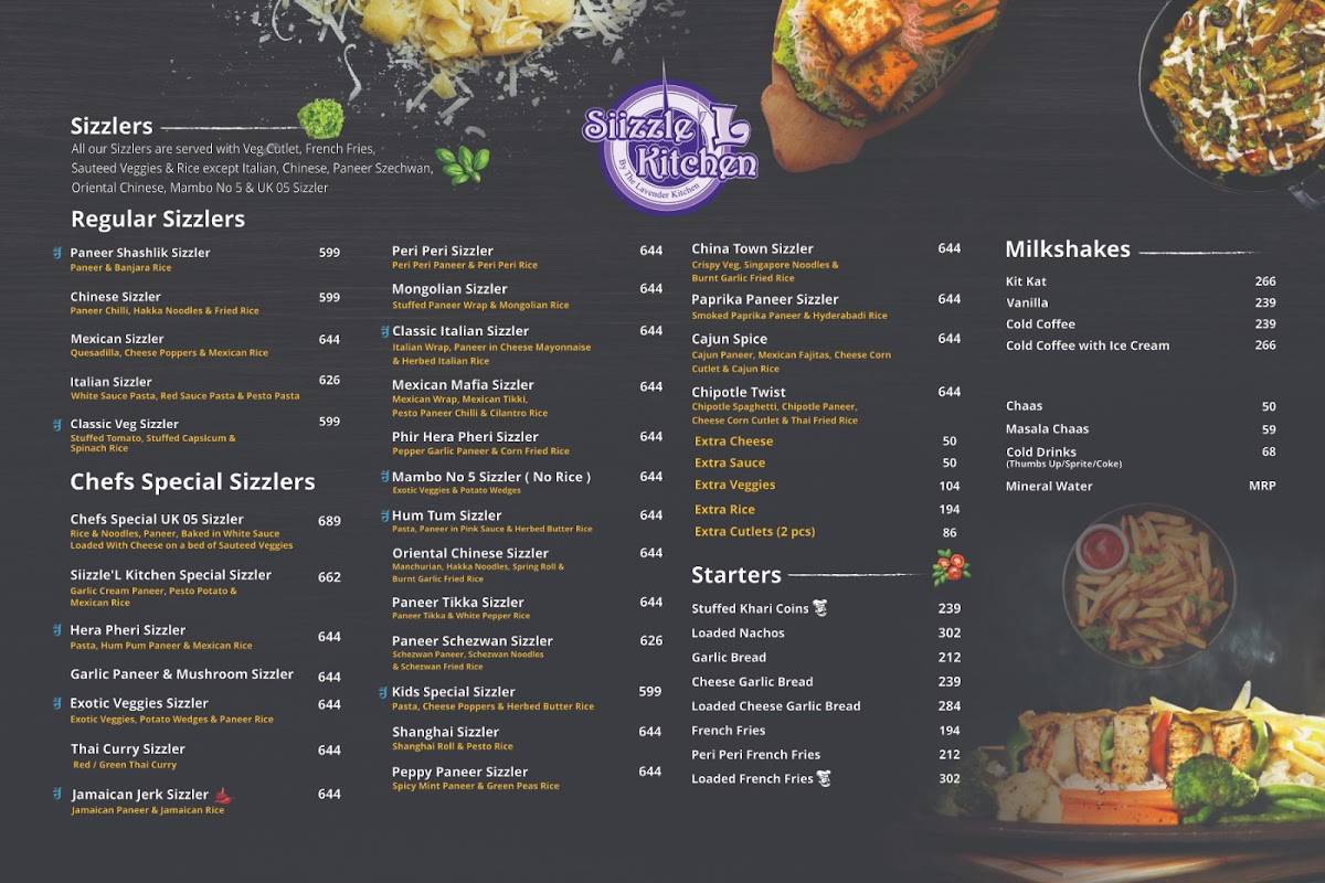 Siizzle'L Kitchen menu