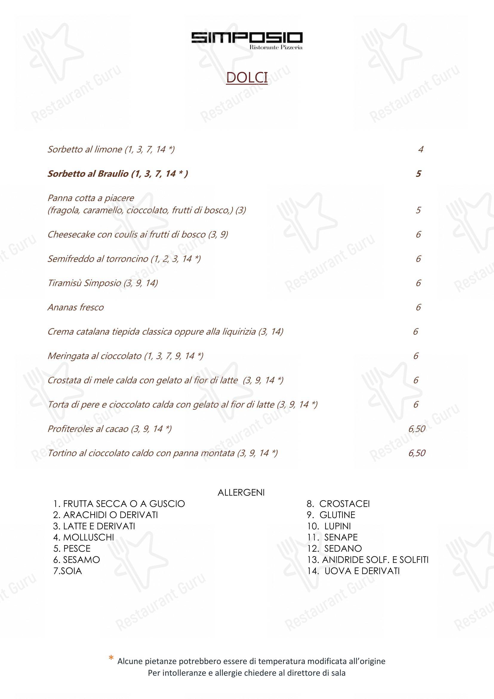 Menu per Simposio ristorante