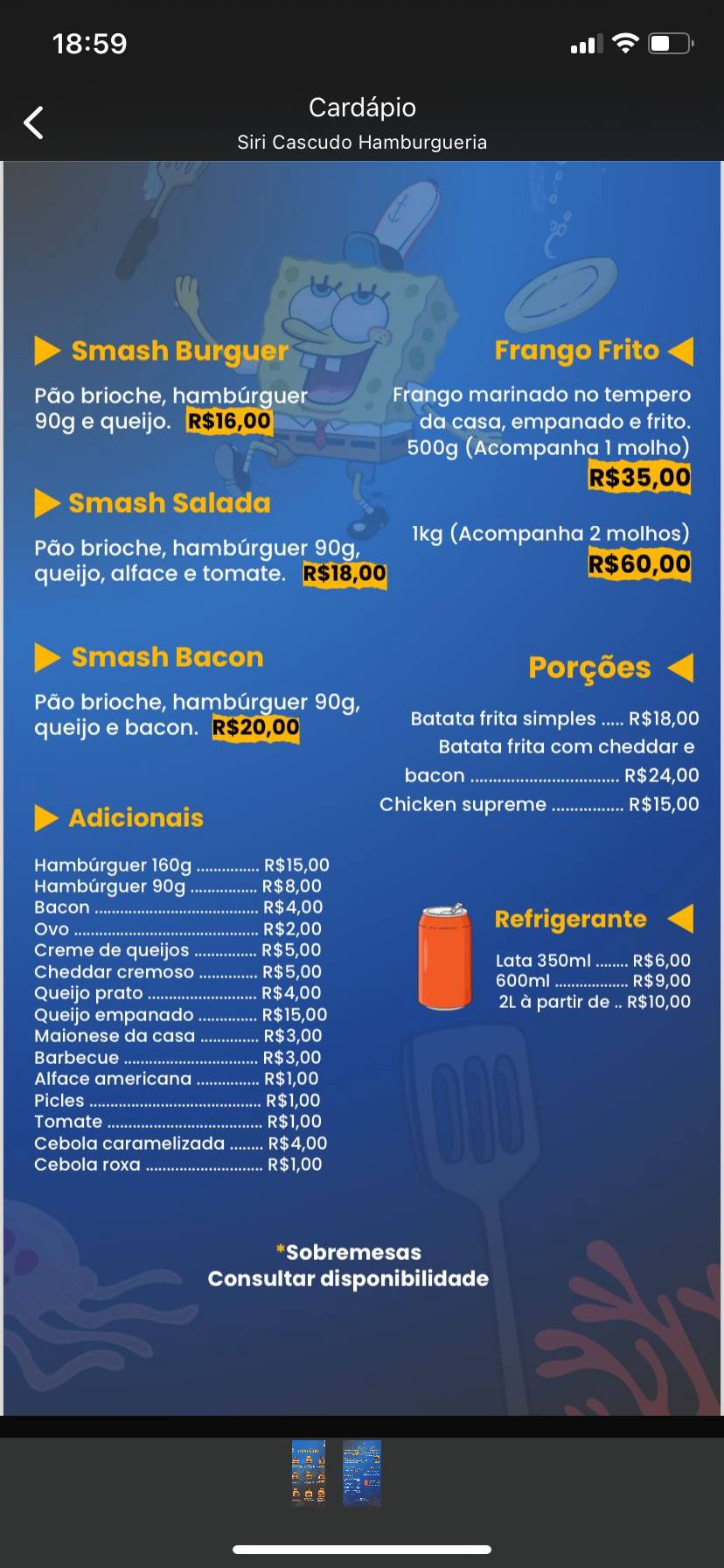 Siri Cascudo Hamburgueria cardápio