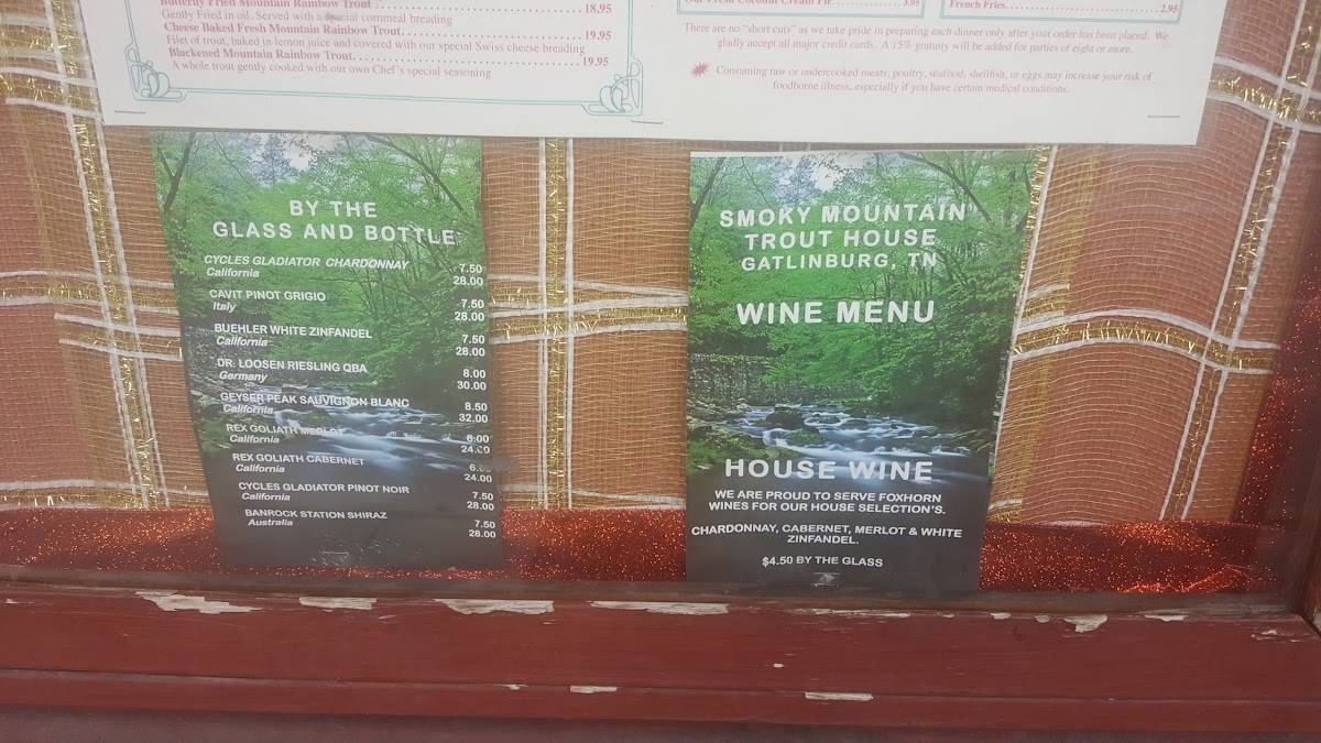 Menu at Smoky Mountain Trout House restaurant, Gatlinburg, 410 Parkway