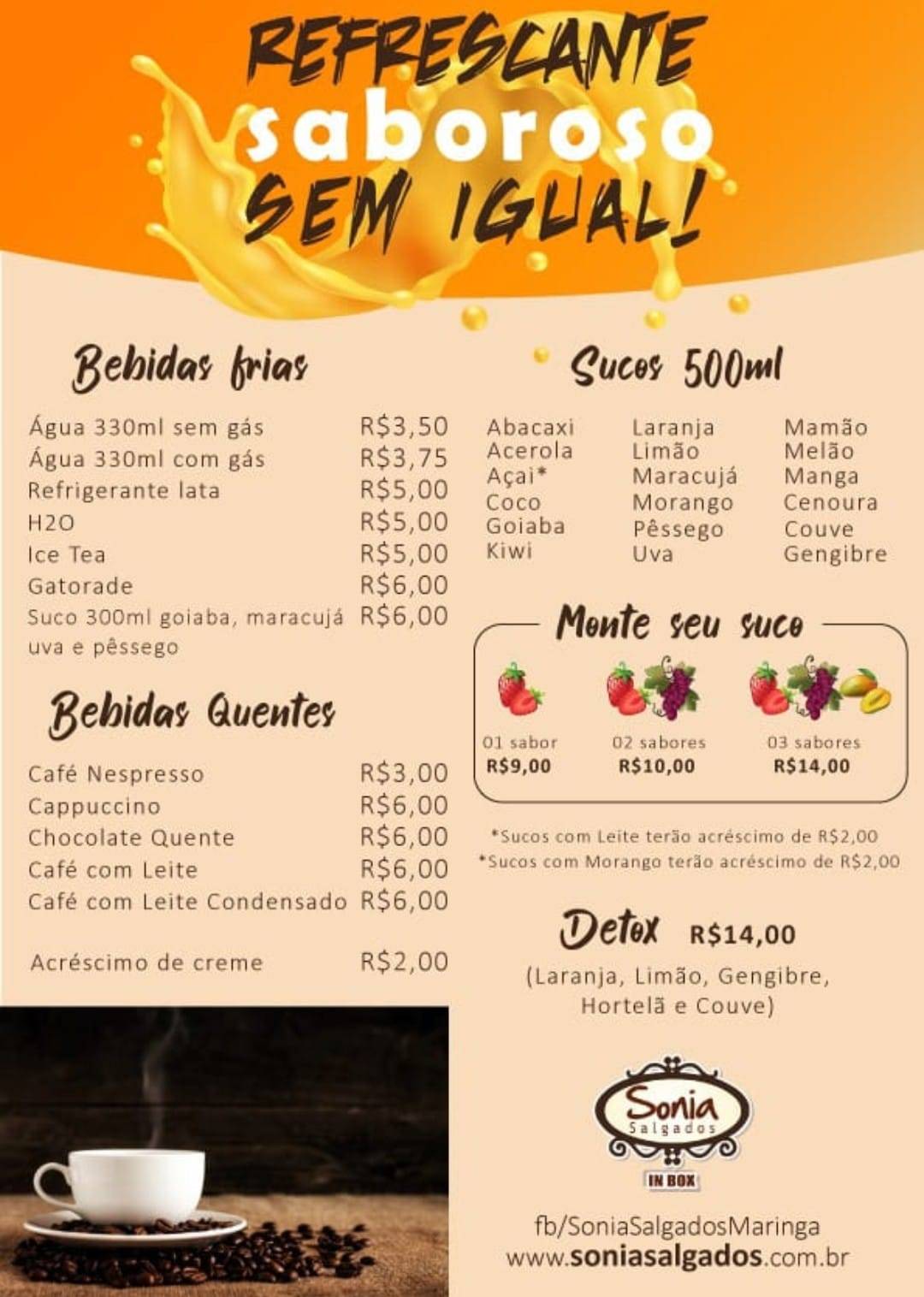 Sônia Salgados cardápio