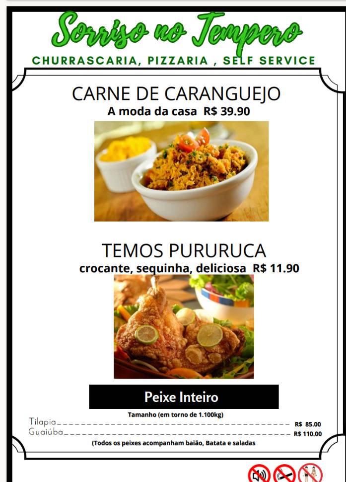 Sorriso no Tempero 2 cardápio