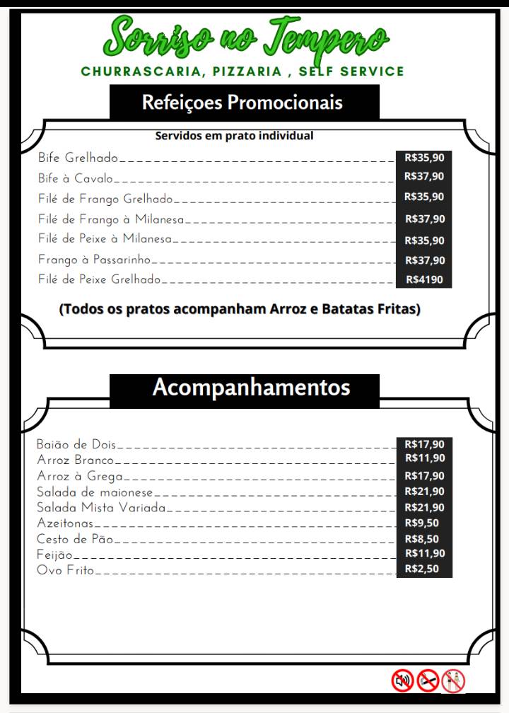 Sorriso no Tempero 2 cardápio