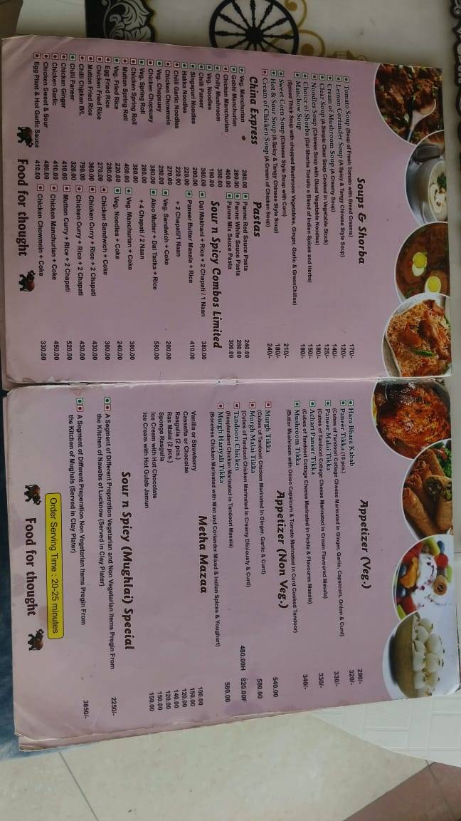Sour n Spicy Restaurant (Hotel Tara Palace) By Goyal Hoteliers - Best Restaurant in Agra Restaurant in Agra menu