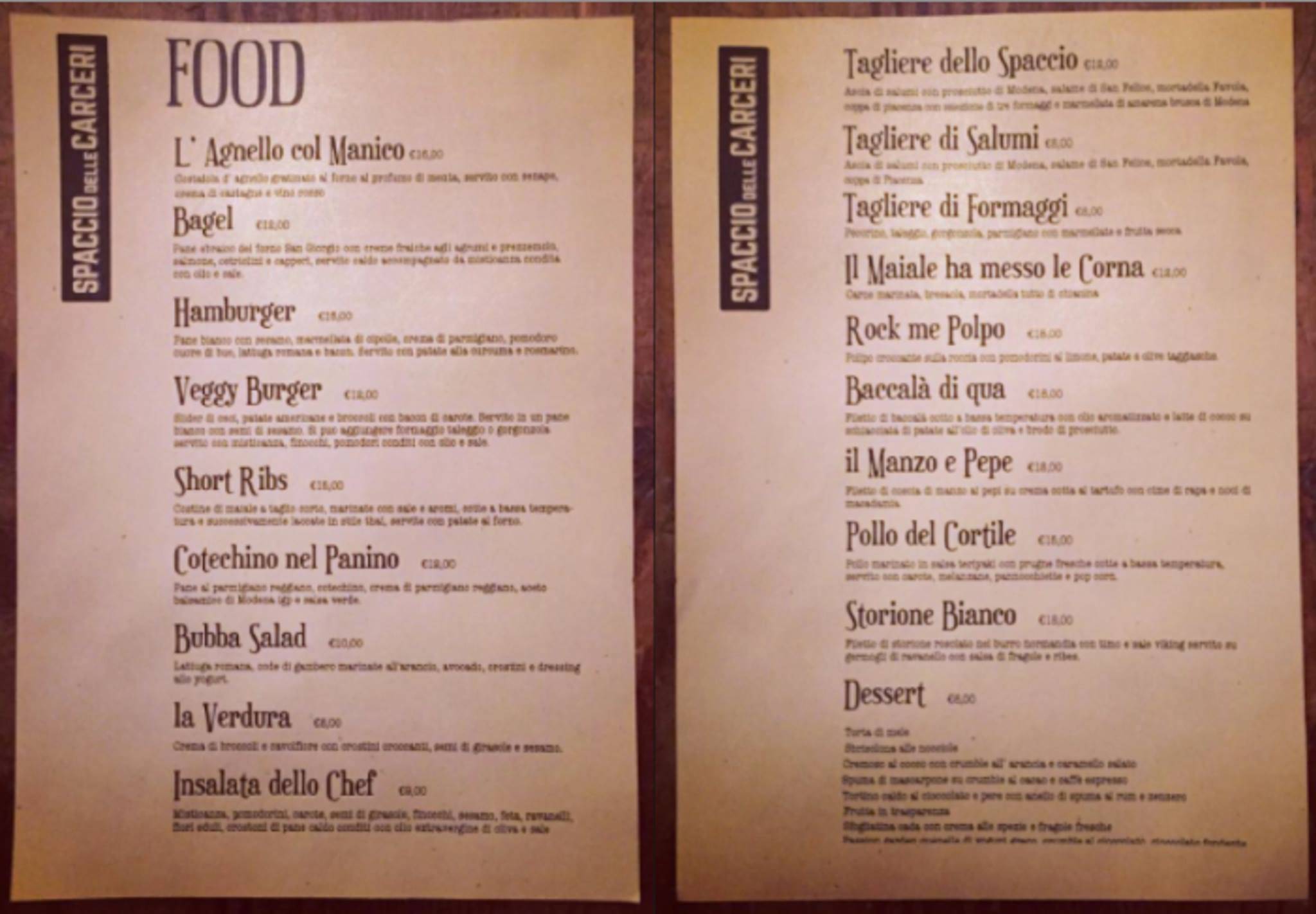 Menu di Ex spaccio delle carceri 