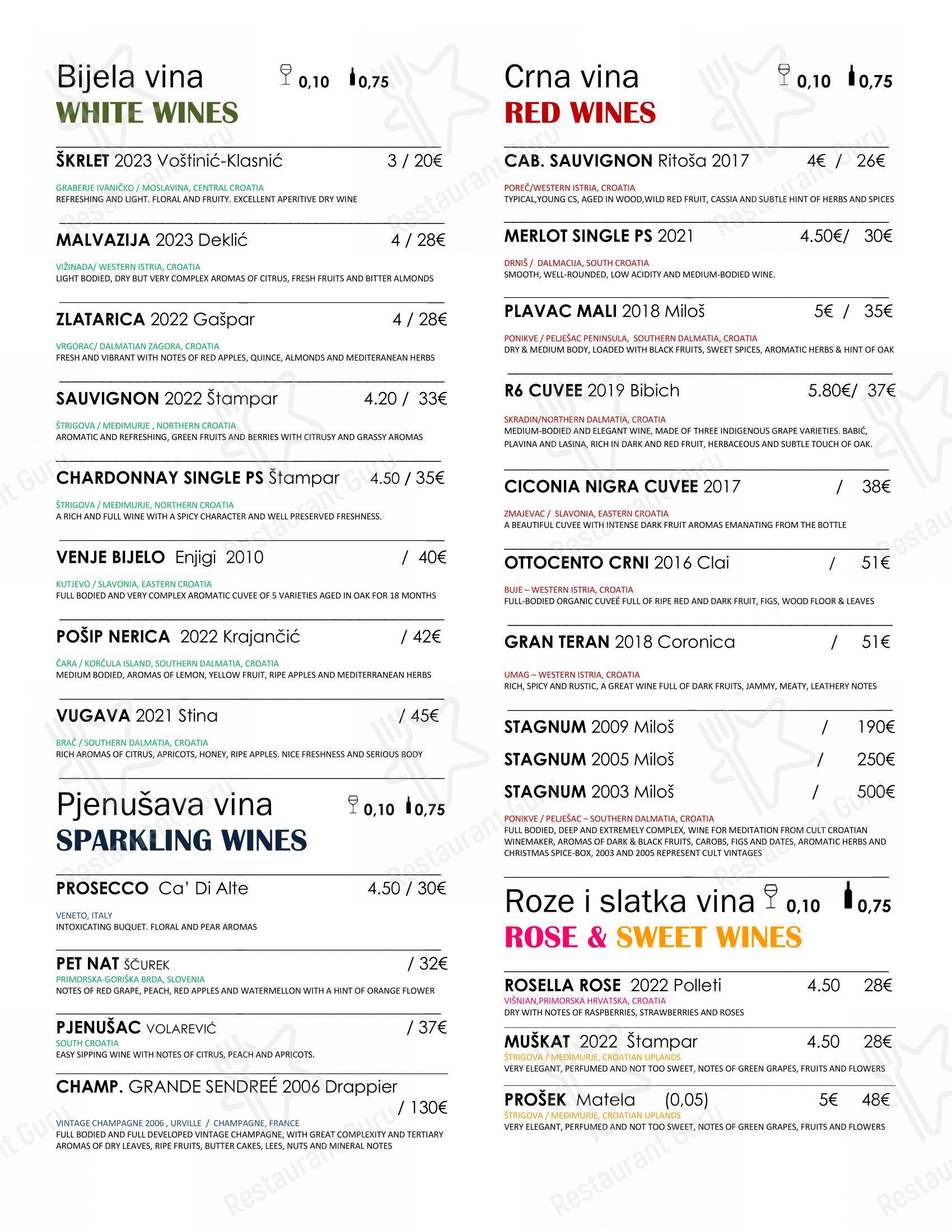 Menu per Špina bar in Macarsca