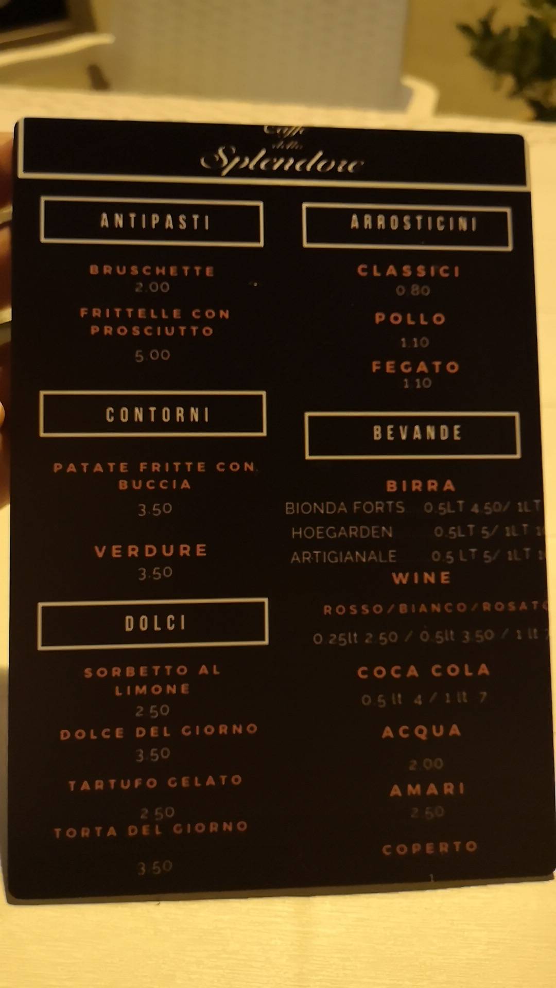 Menu di Splendore Bistrot Caffè 