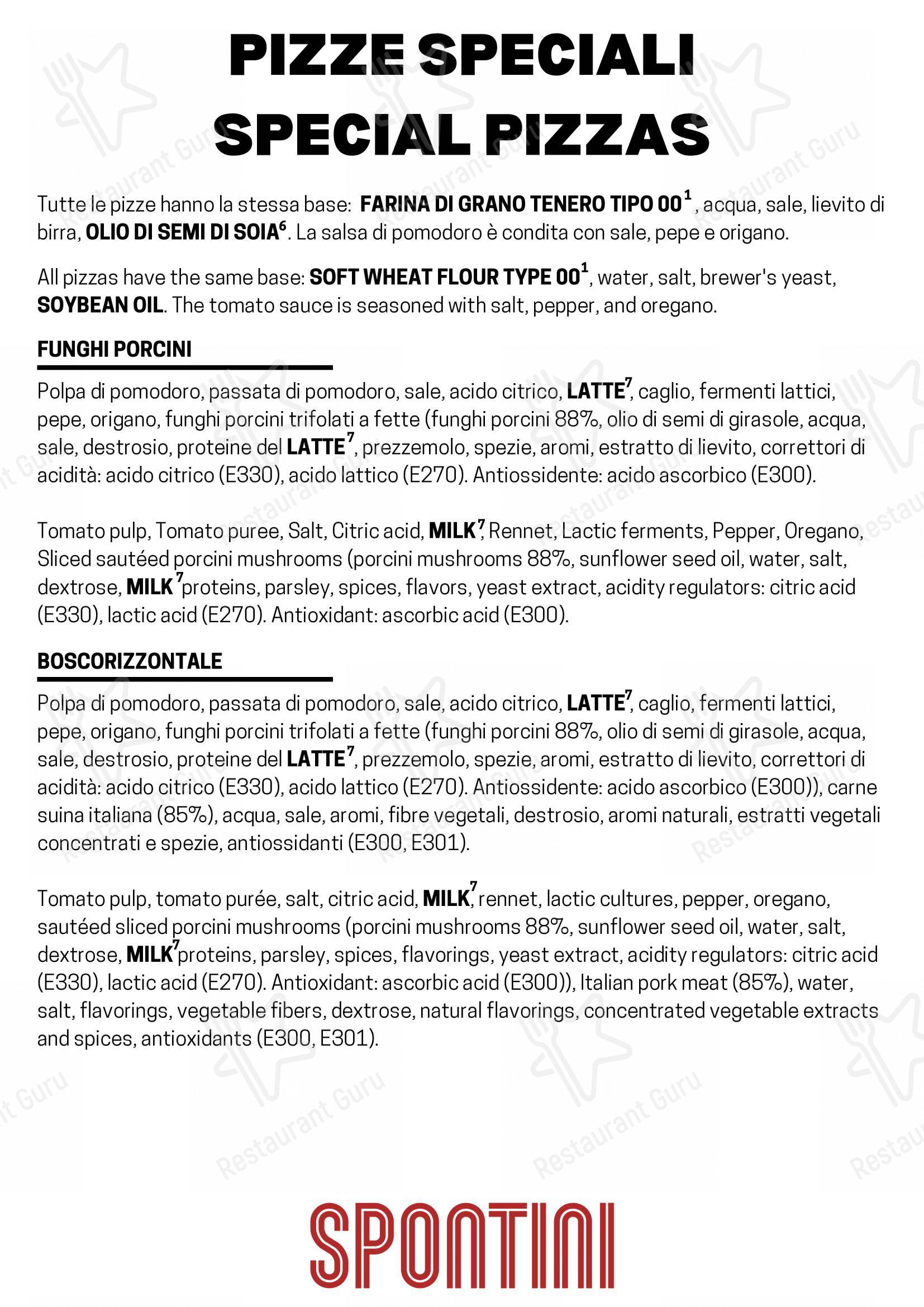 Spontini Milano 1953 in Monza - Menu