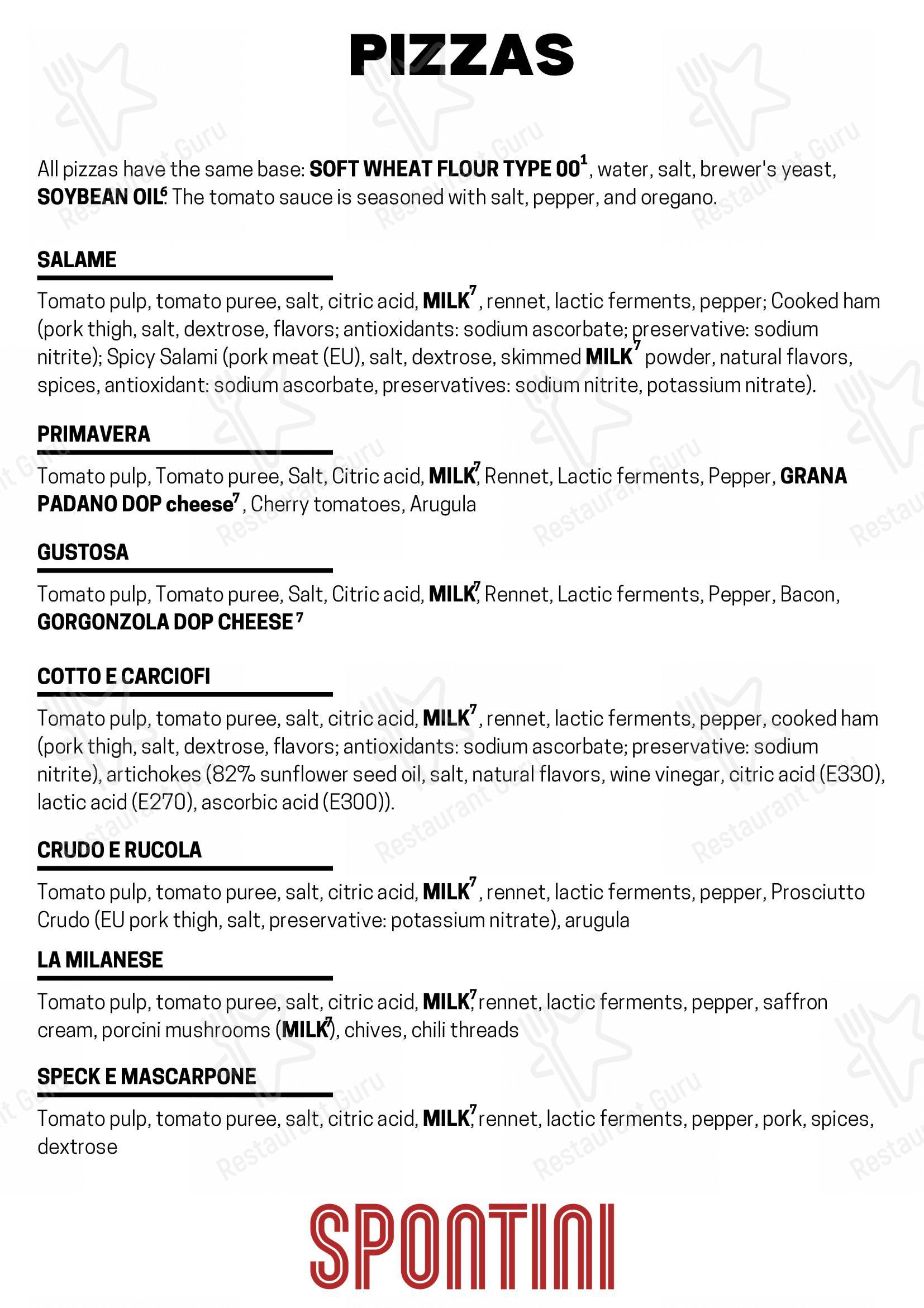 Spontini Milano 1953 in Monza - Menu