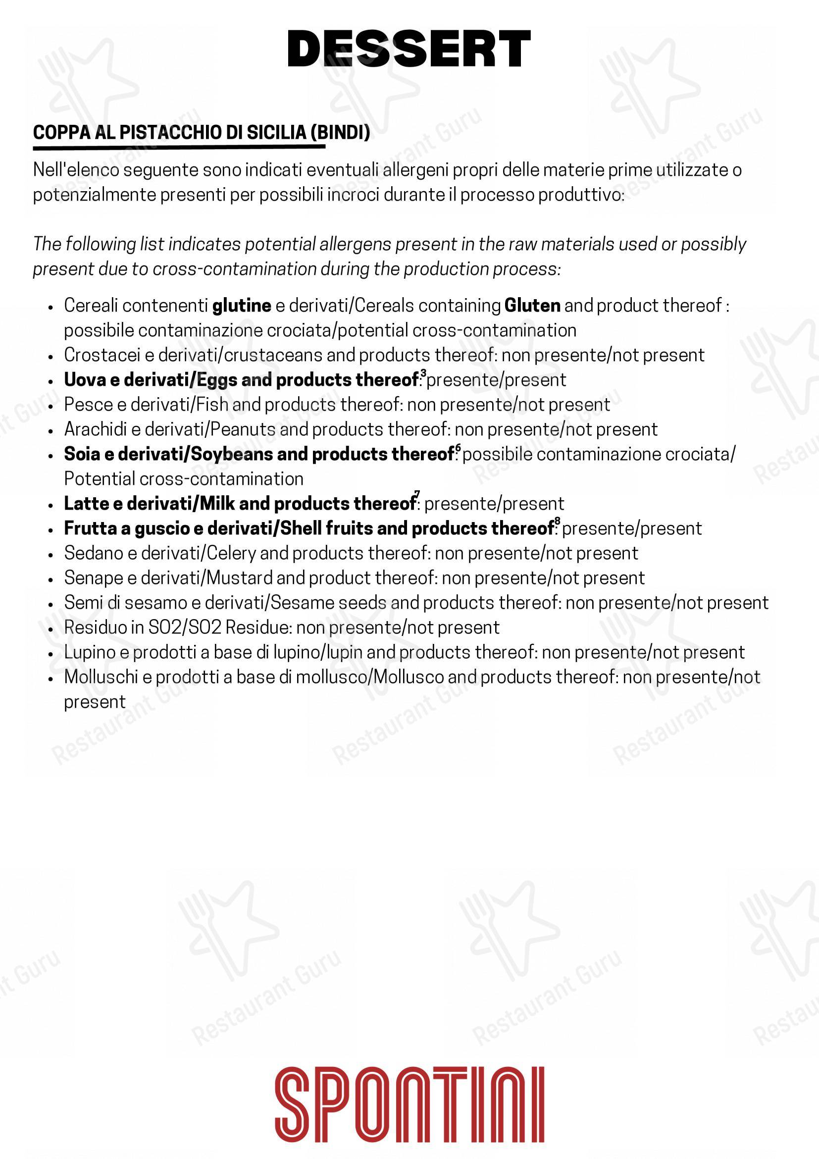 Spontini Milano 1953 in Monza - Menu