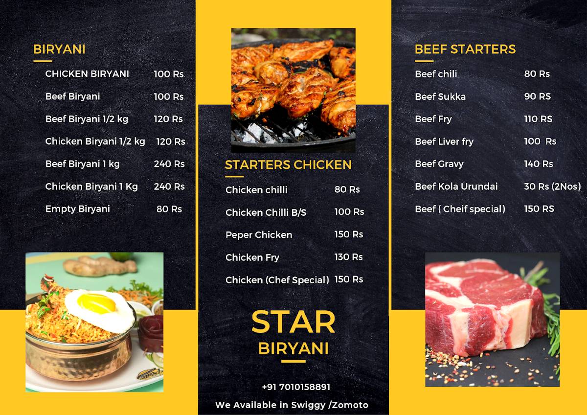 Star biriyani Pollachi Best biryani menu