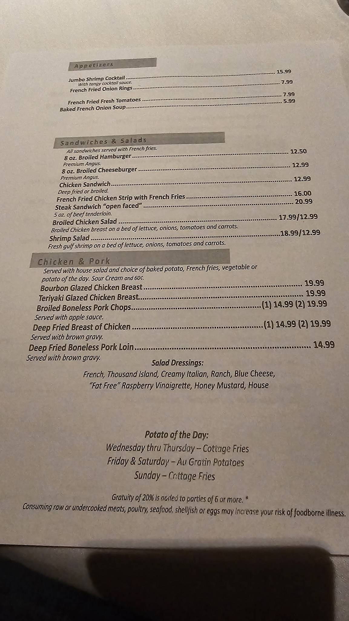 Menu at Eddie Lee's Restaurant, Toledo