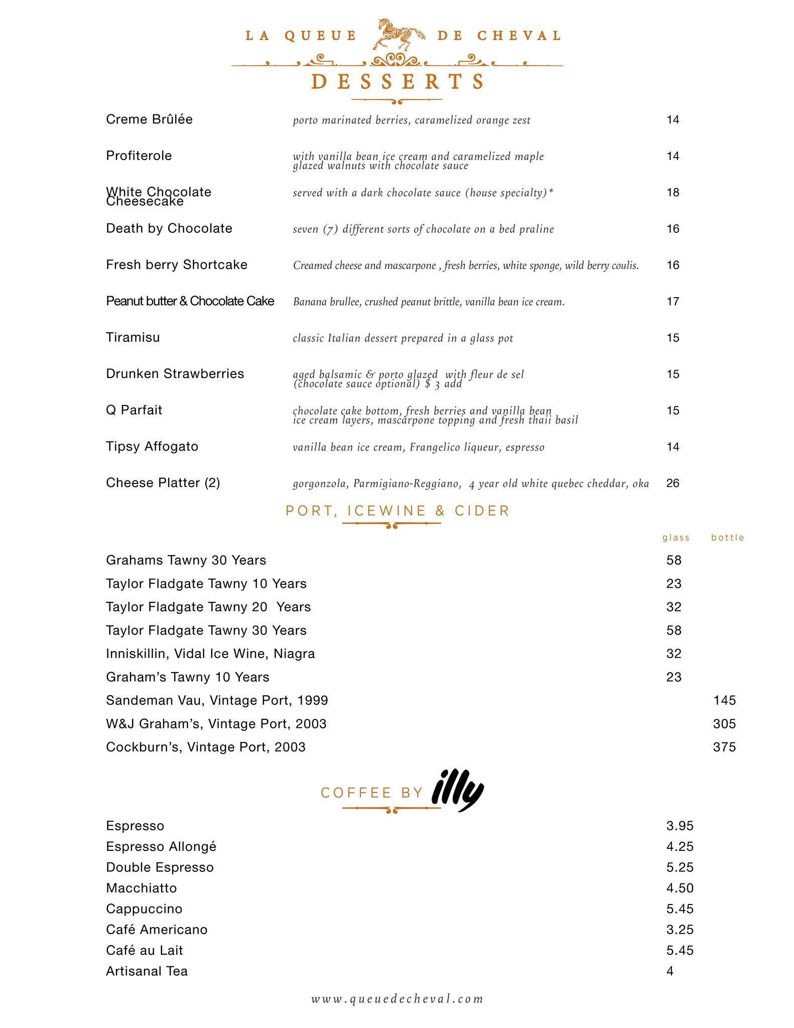 Menu de LA QUEUE DE CHEVAL STEAKHOUSE, BAR AND LOUNGE