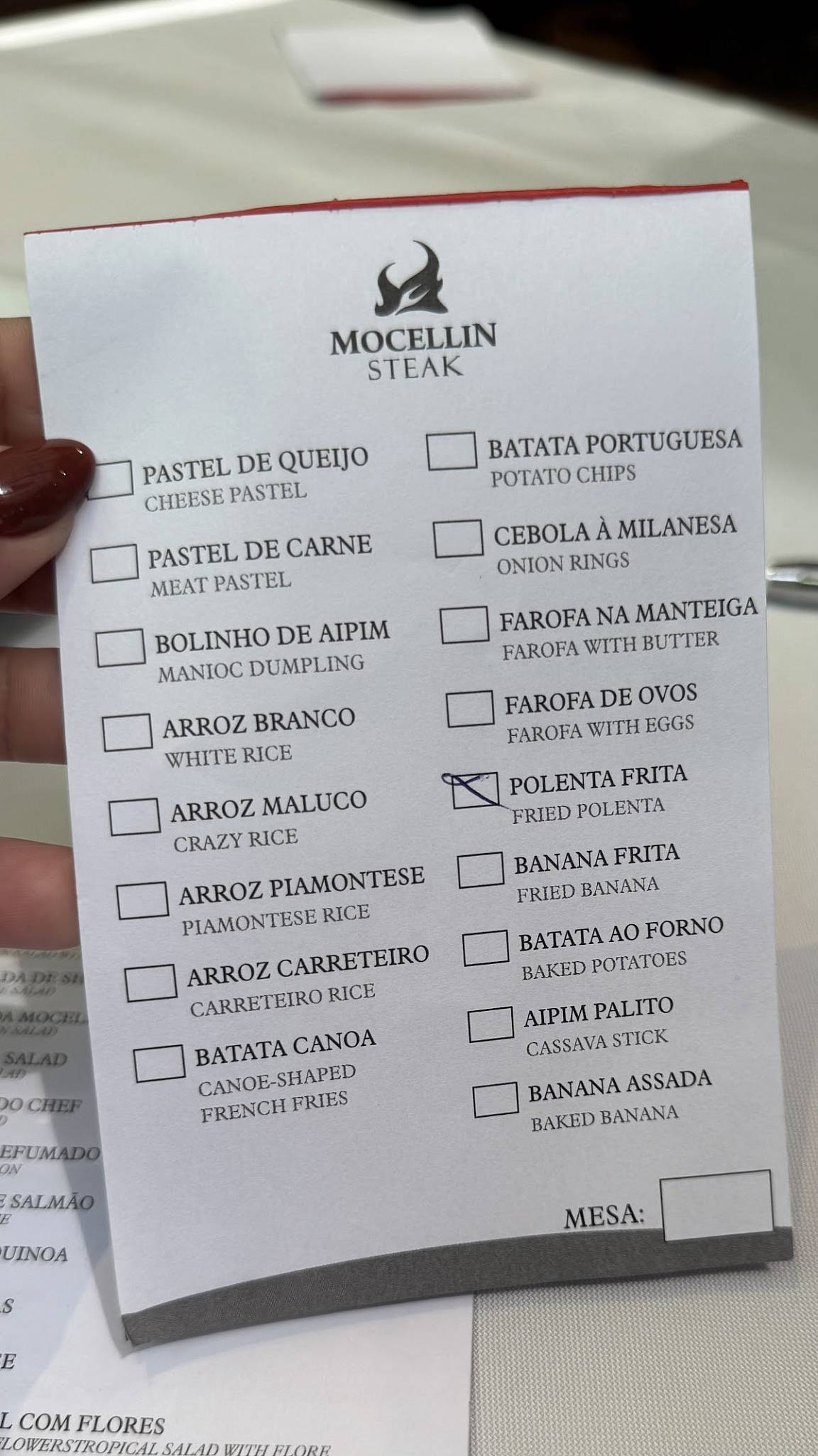 Mocellin Steakhouse cardápio