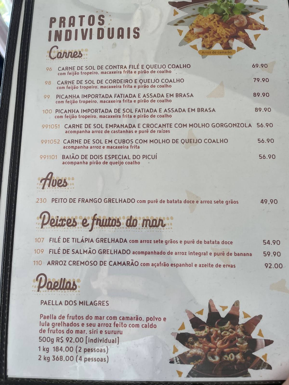 Picuí cardápio
