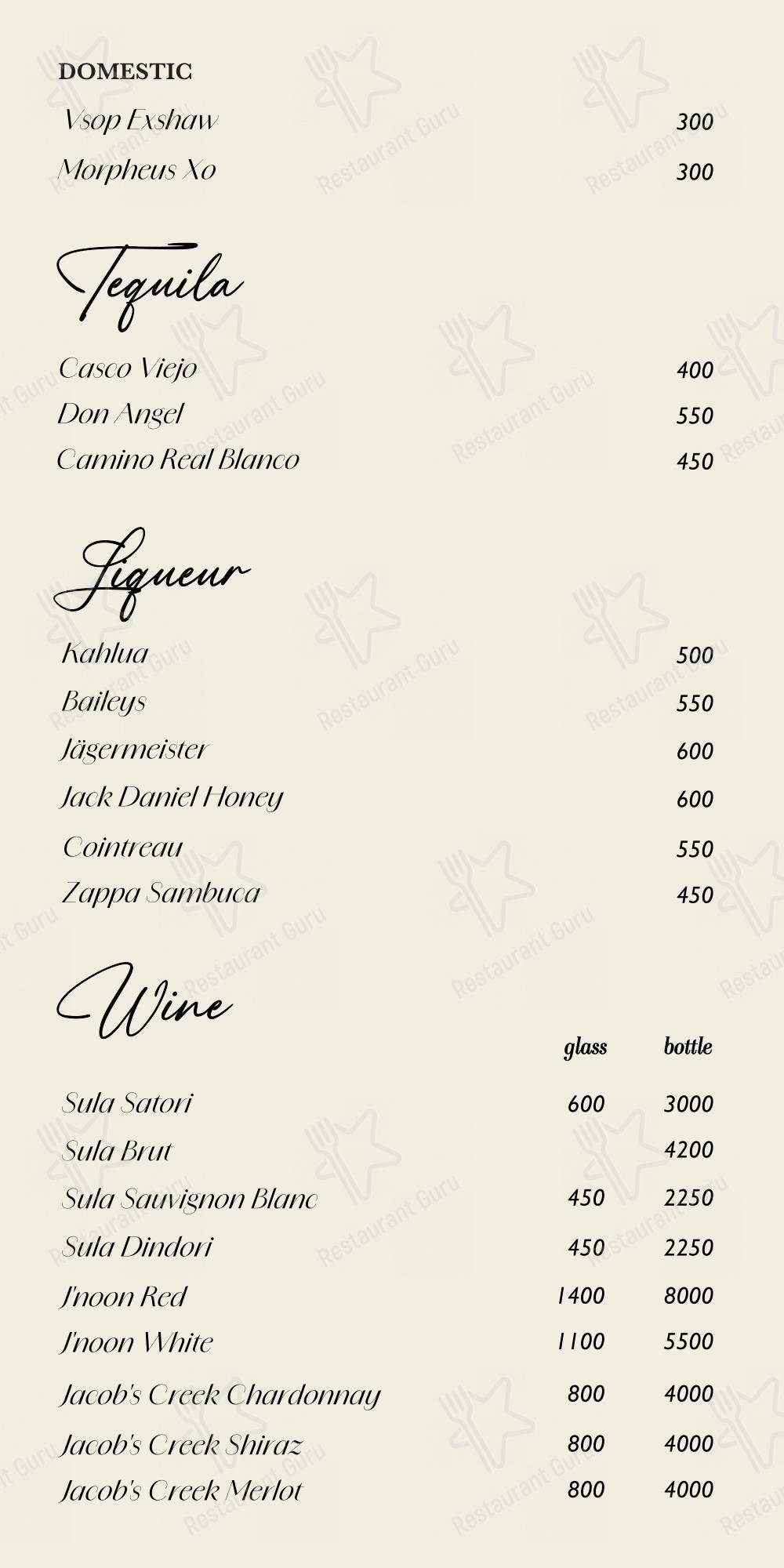 Sterling by Madras Square Restobar in Nungambakkam in Chennai - Menu bar