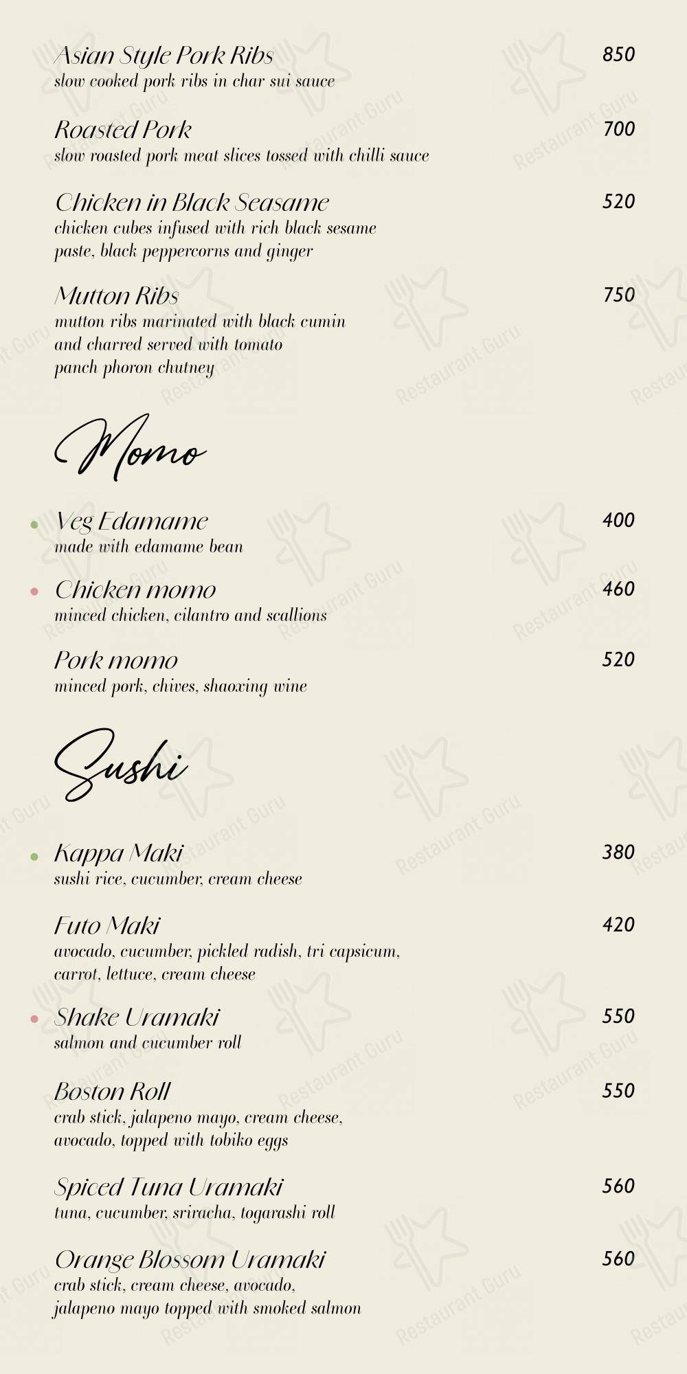 Sterling by Madras Square Restobar in Nungambakkam in Chennai - Menu