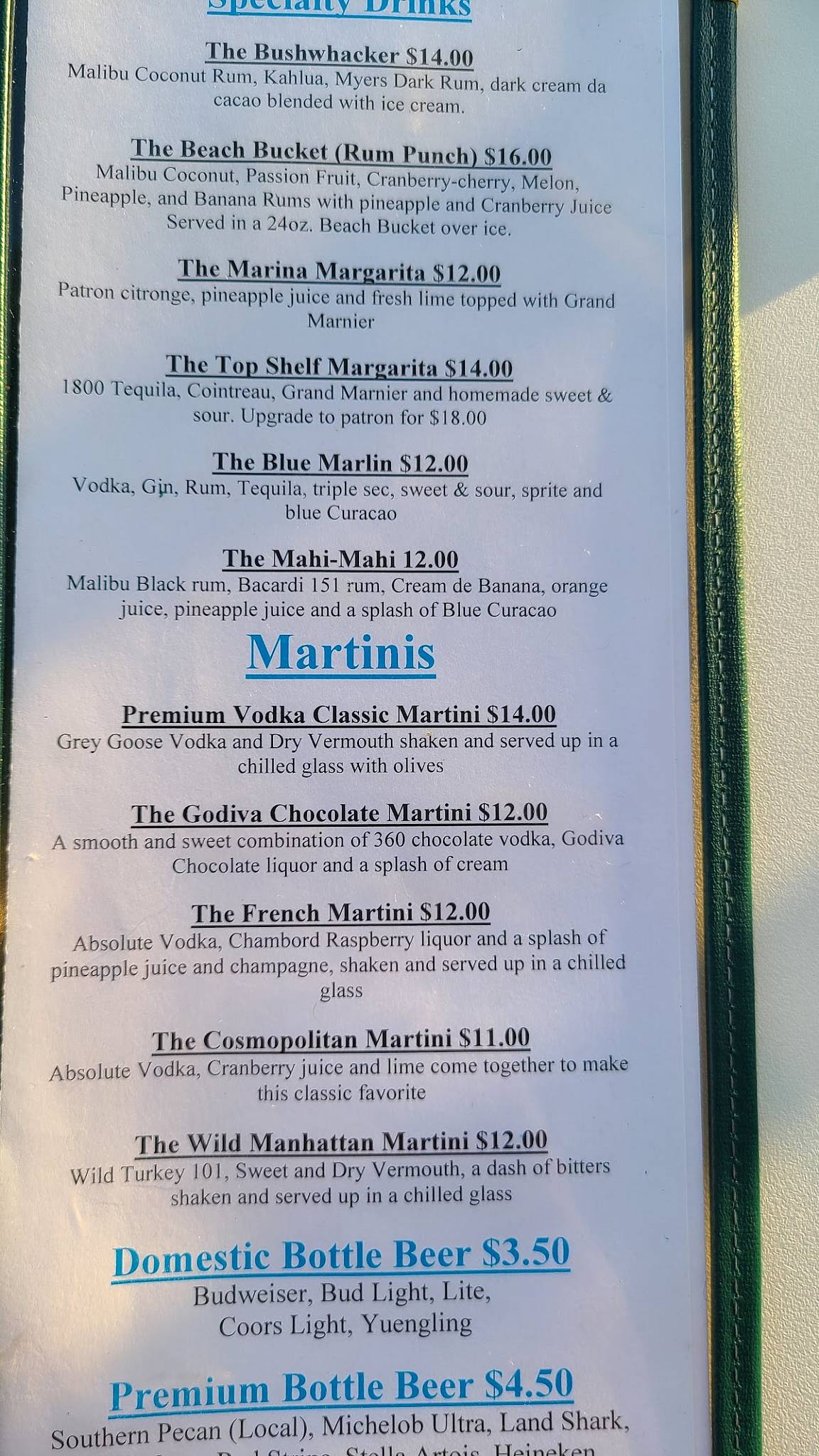 Menu at Steve's Marina Restaurant, Long Beach, 213 Beach Blvd E