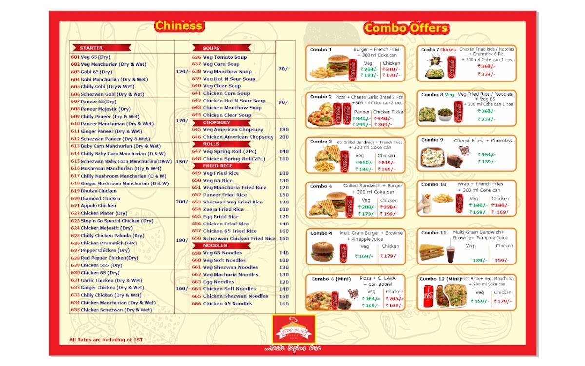 Stop 'N' Go Bakers menu