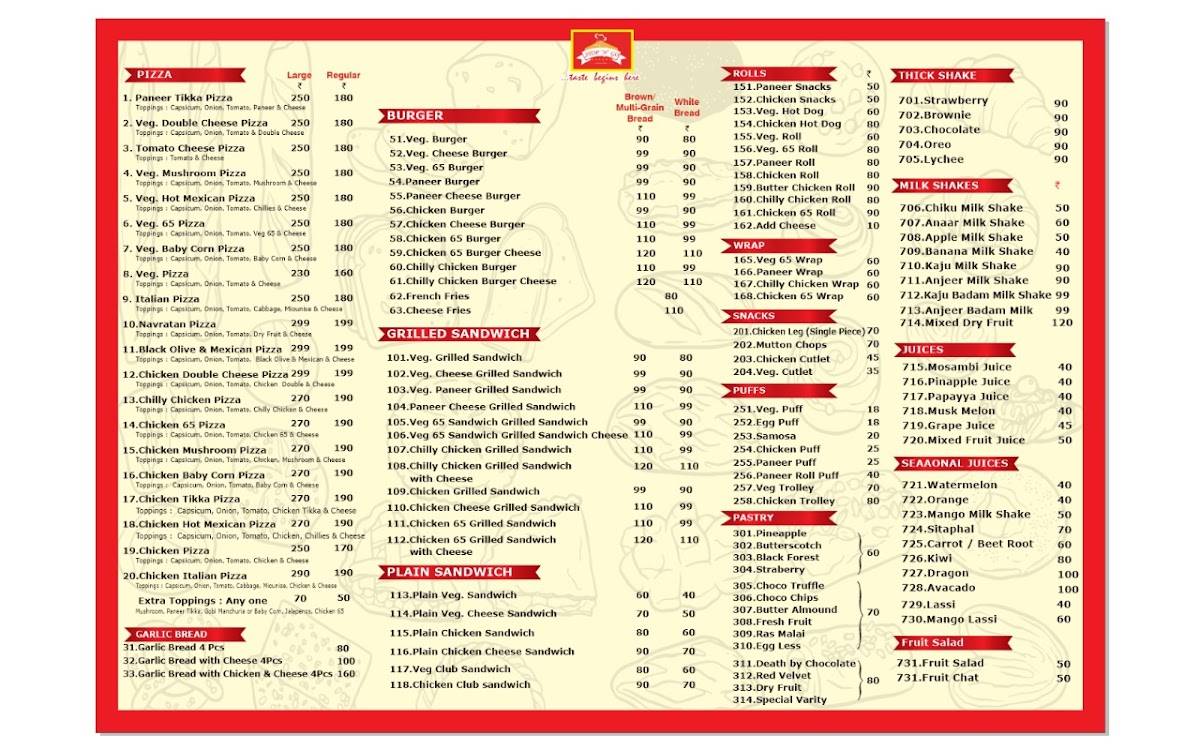 Stop 'N' Go Bakers menu