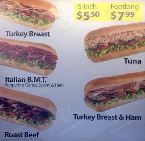 Menu de Subway