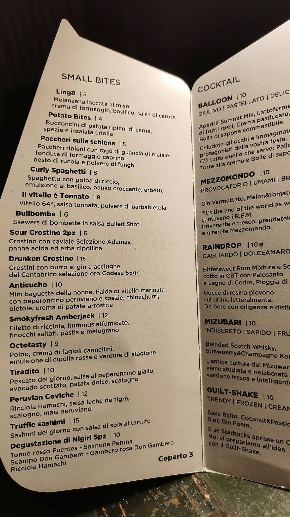 Menu di Summit Club Bari 
