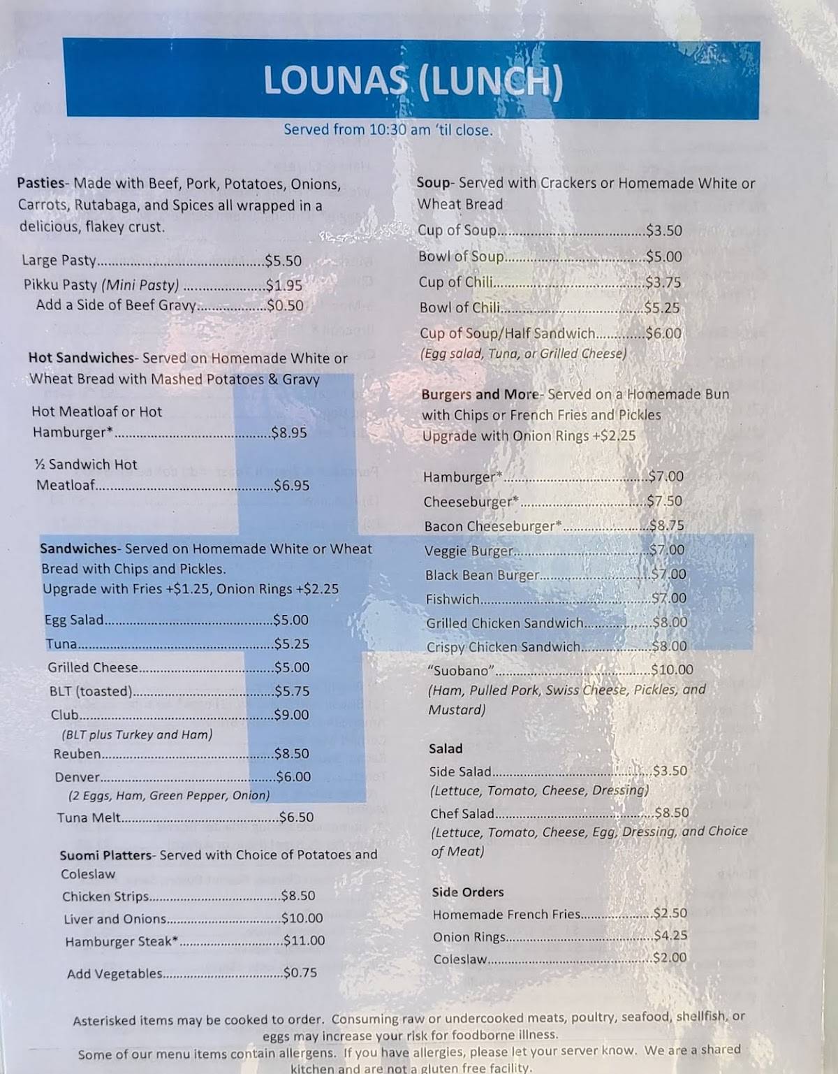 Menu at Suomi Home Bakery & Restaurant, Houghton
