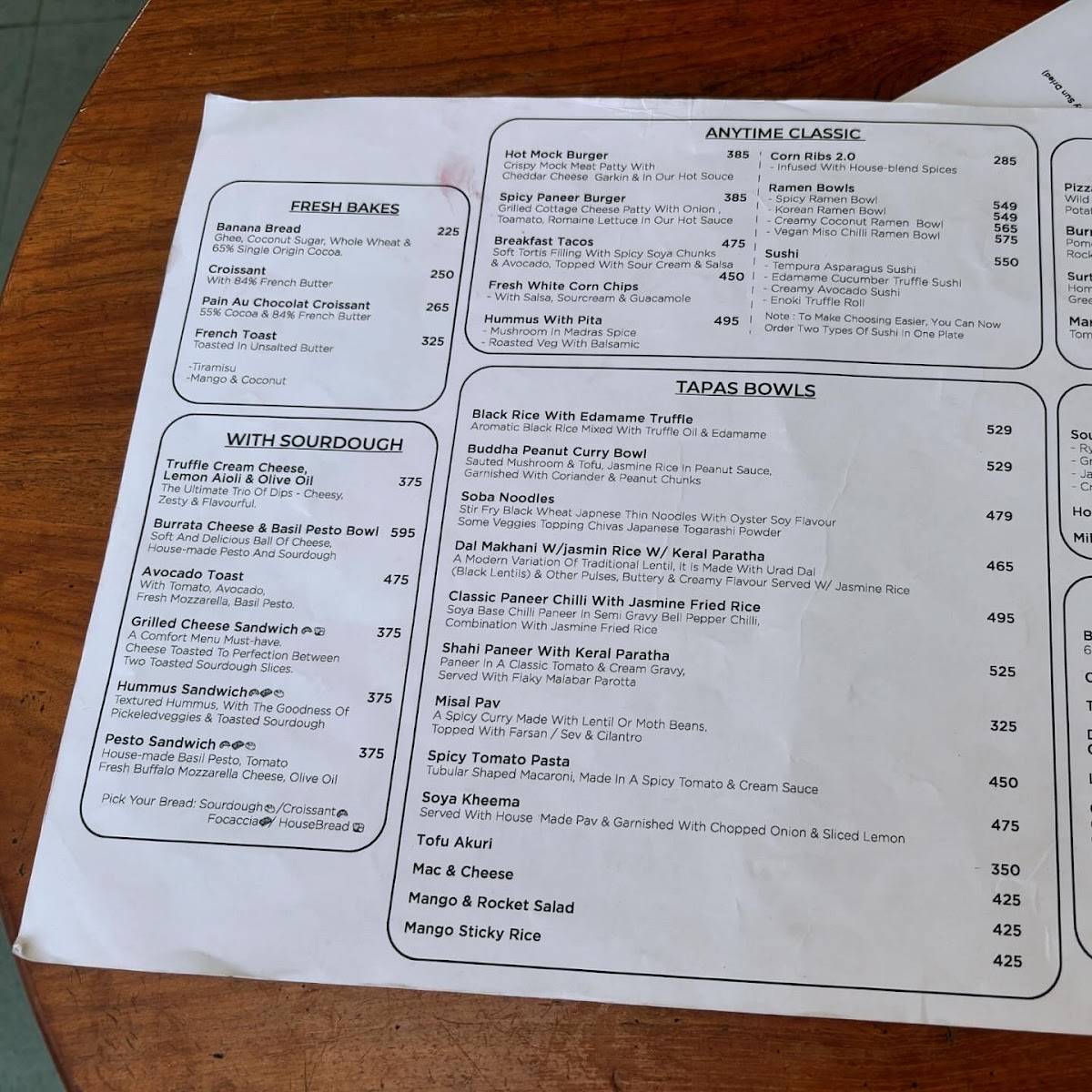 Anytime at K’s menu