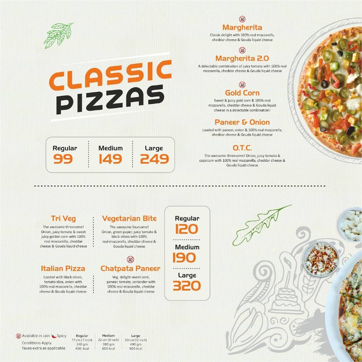 The D Pizza menu