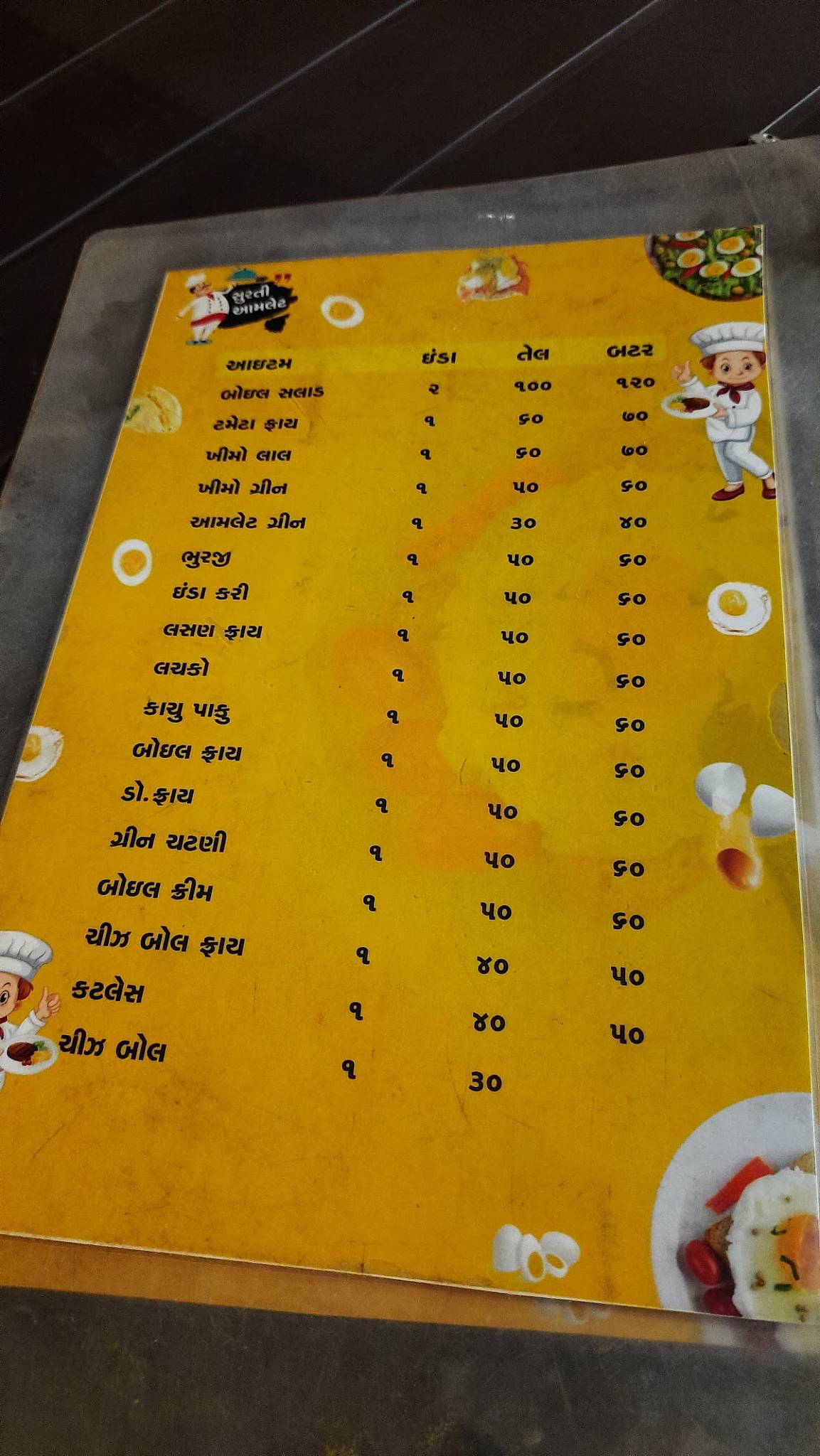 Surti omlet menu