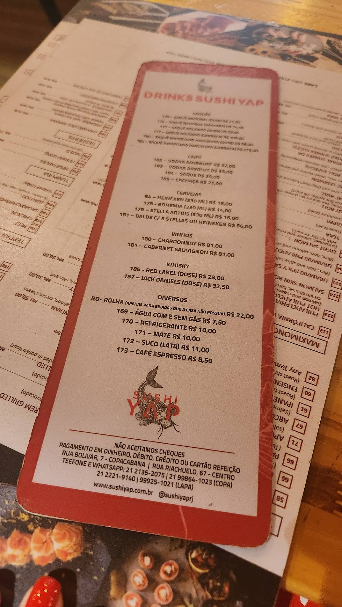 Sushi Yapa cardápio