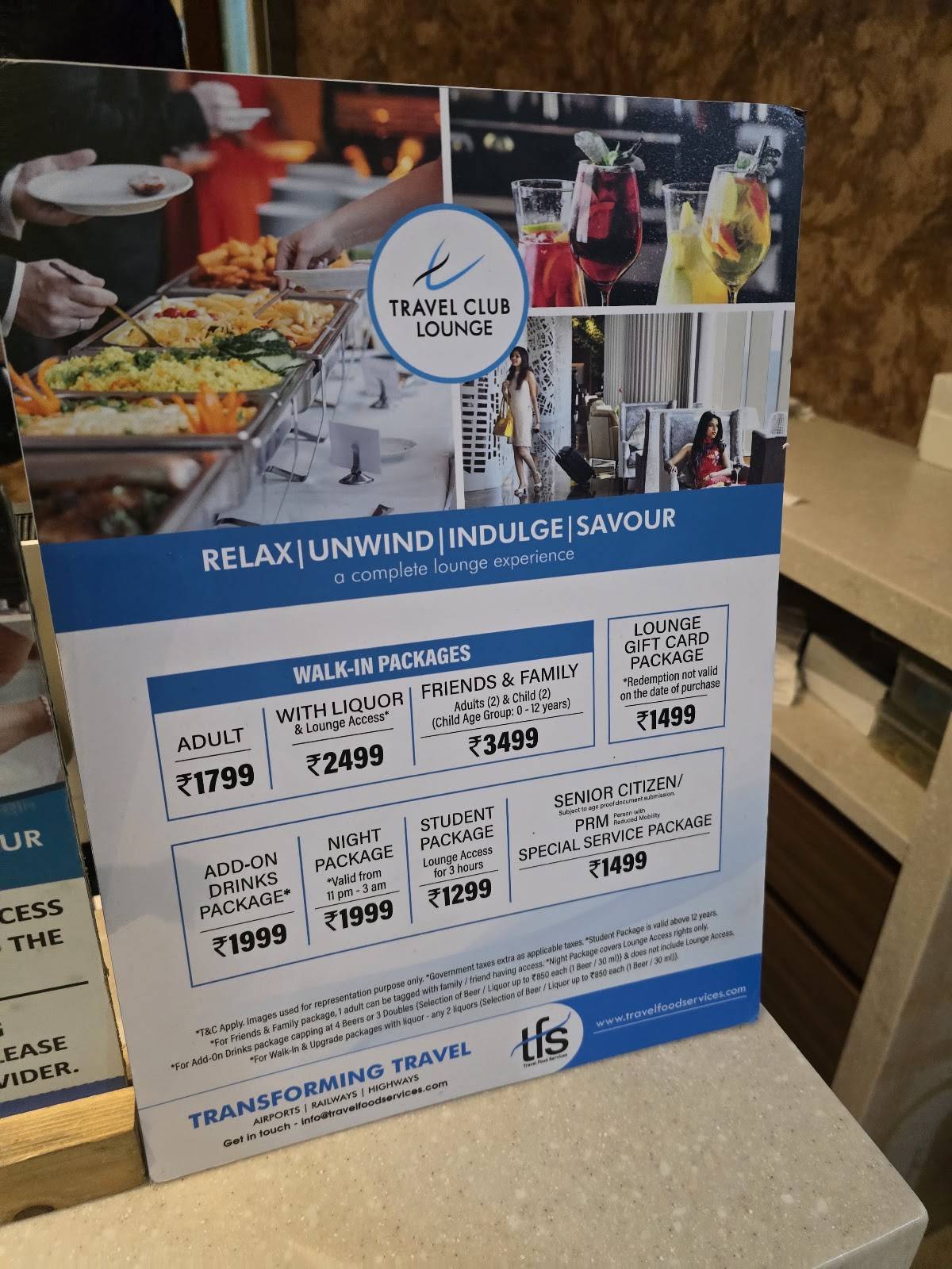 TFS Lounge menu