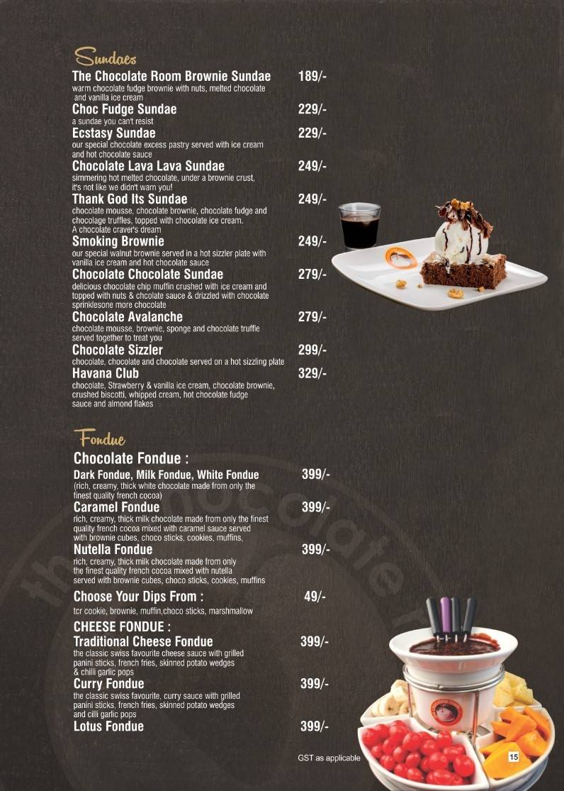 THE CHOCOLATE ROOM menu