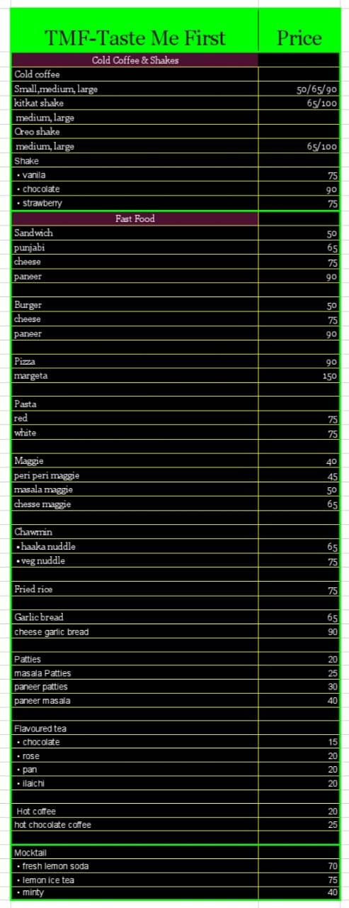 TMF - Taste Me First menu