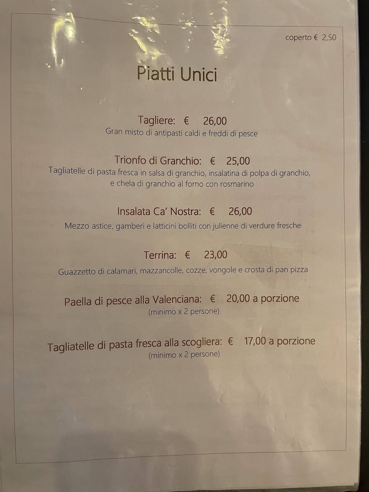 Menu di Ristorante Trattoria Ca' Nostra 