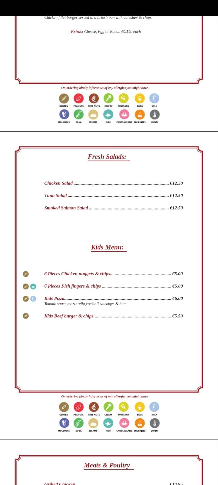 Menu de Ta' Klariċċ Restaurant