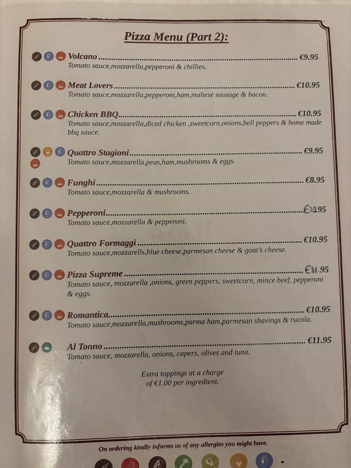 Menu de Ta' Klariċċ Restaurant