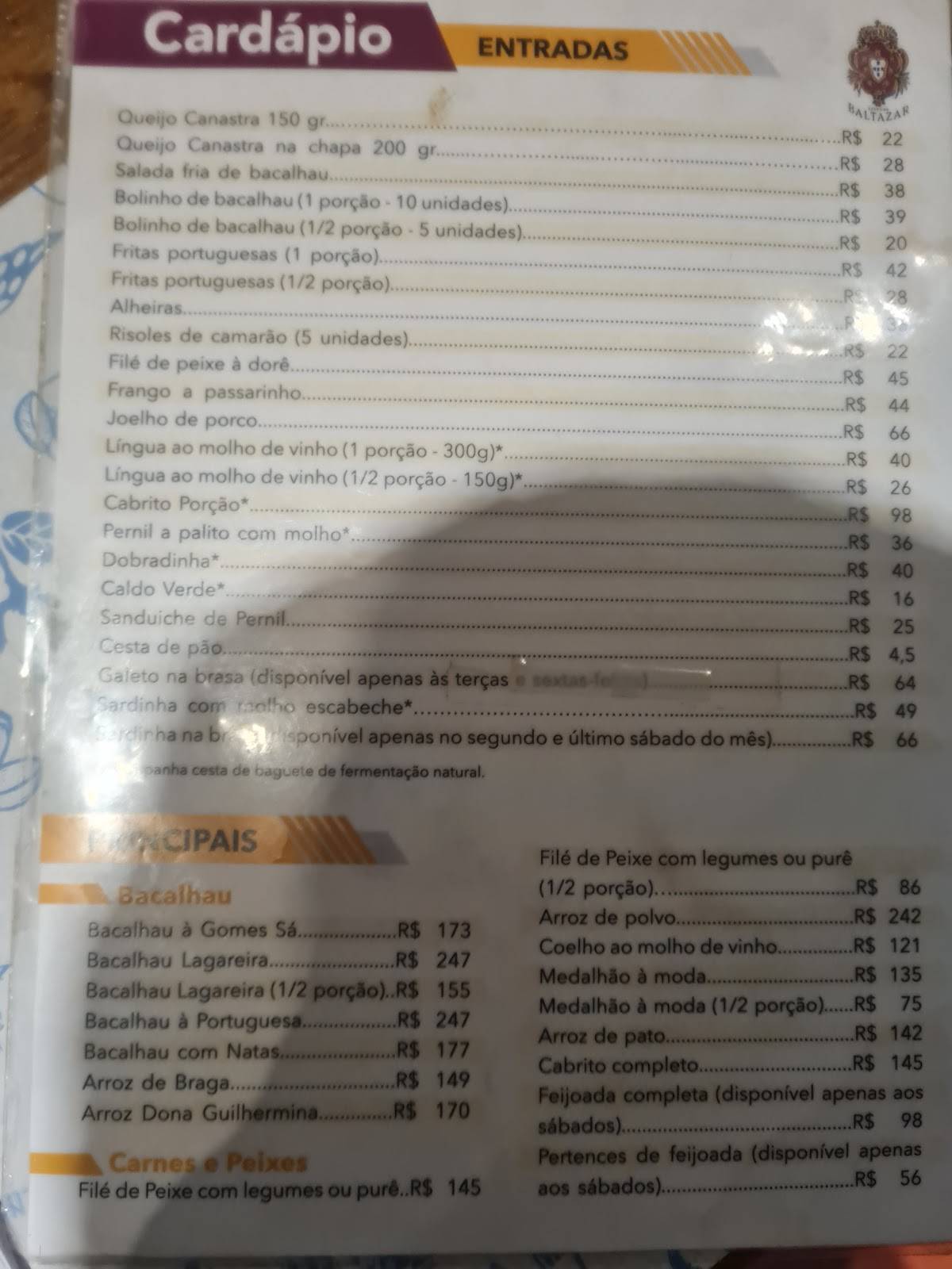 Taberna Baltazar cardápio