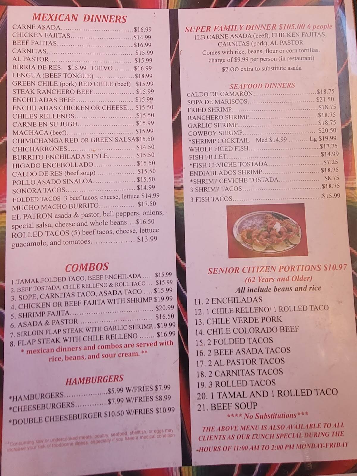 Menu at Tacos Mi Rancho restaurant, Yuma, 188 S 4th Ave